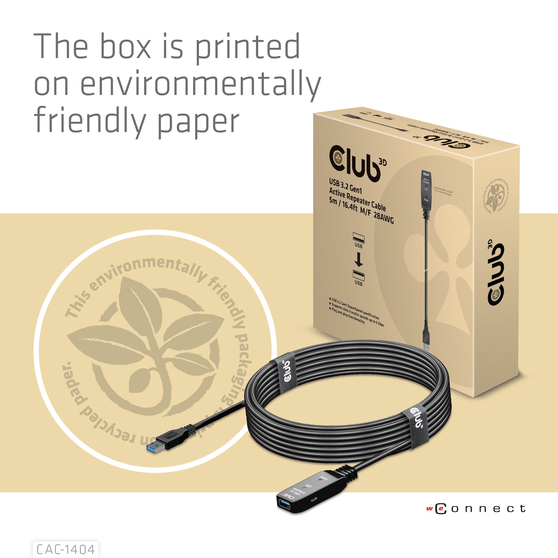 CLUB3D Club 3D – USB-A Verlängerungskabel (Stecker auf Buchse) – USB 3.2 Gen 1 (5 Gbit/s) – 5 m – Aktiv – Schwarz