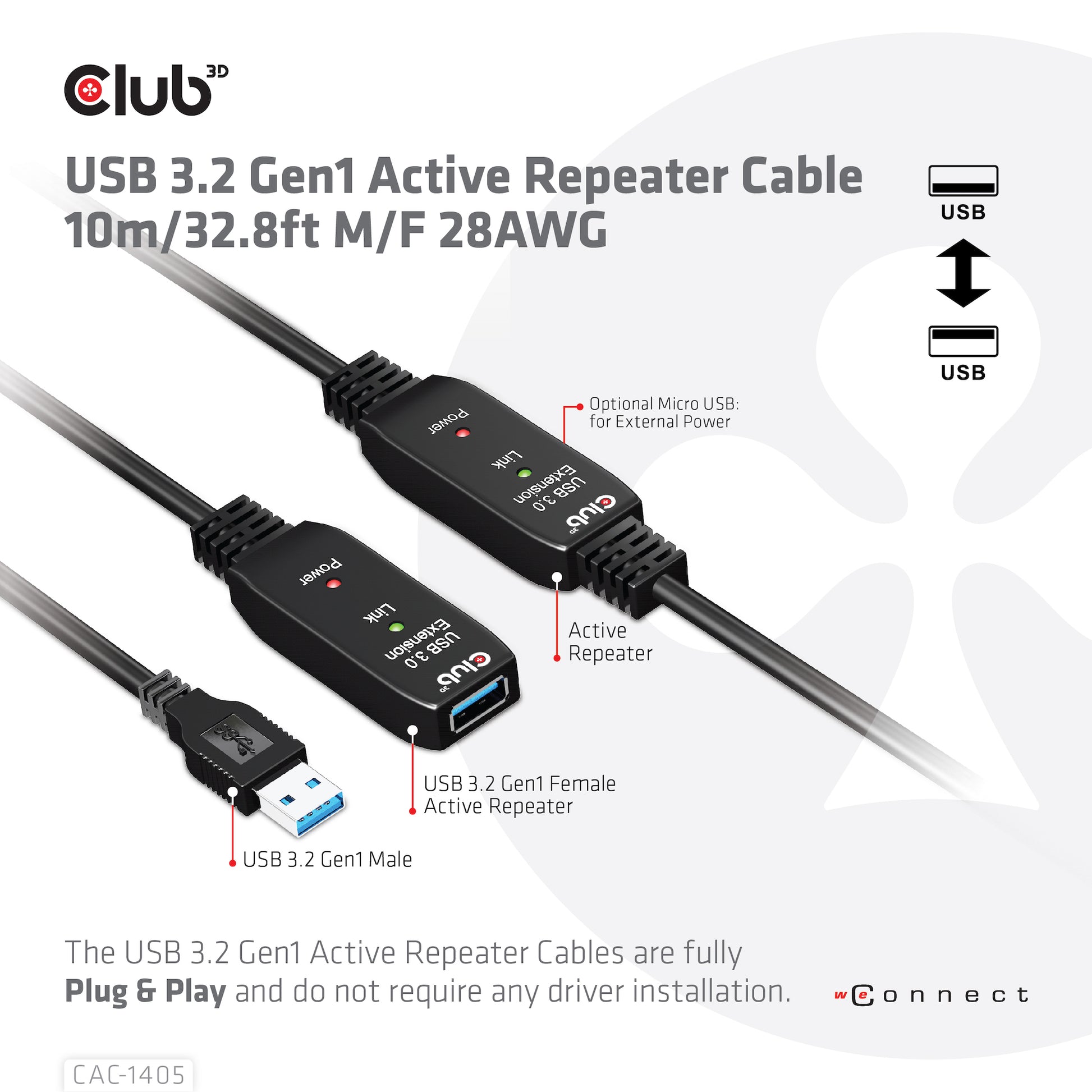 CLUB3D Club 3D – USB-Kabel, USB-A zu USB-A, 10 m, USB 3