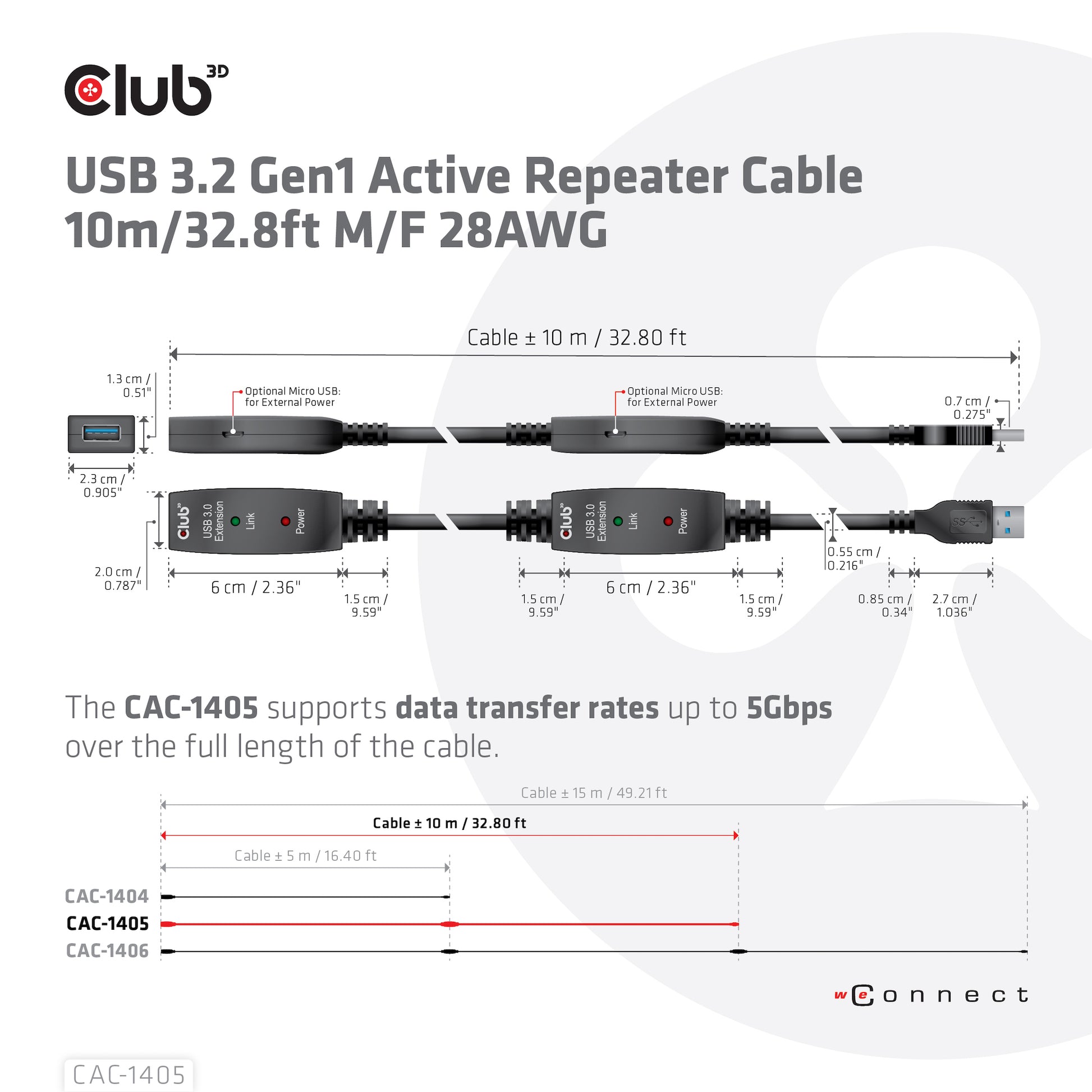 CLUB3D Club 3D – USB-Kabel, USB-A zu USB-A, 10 m, USB 3