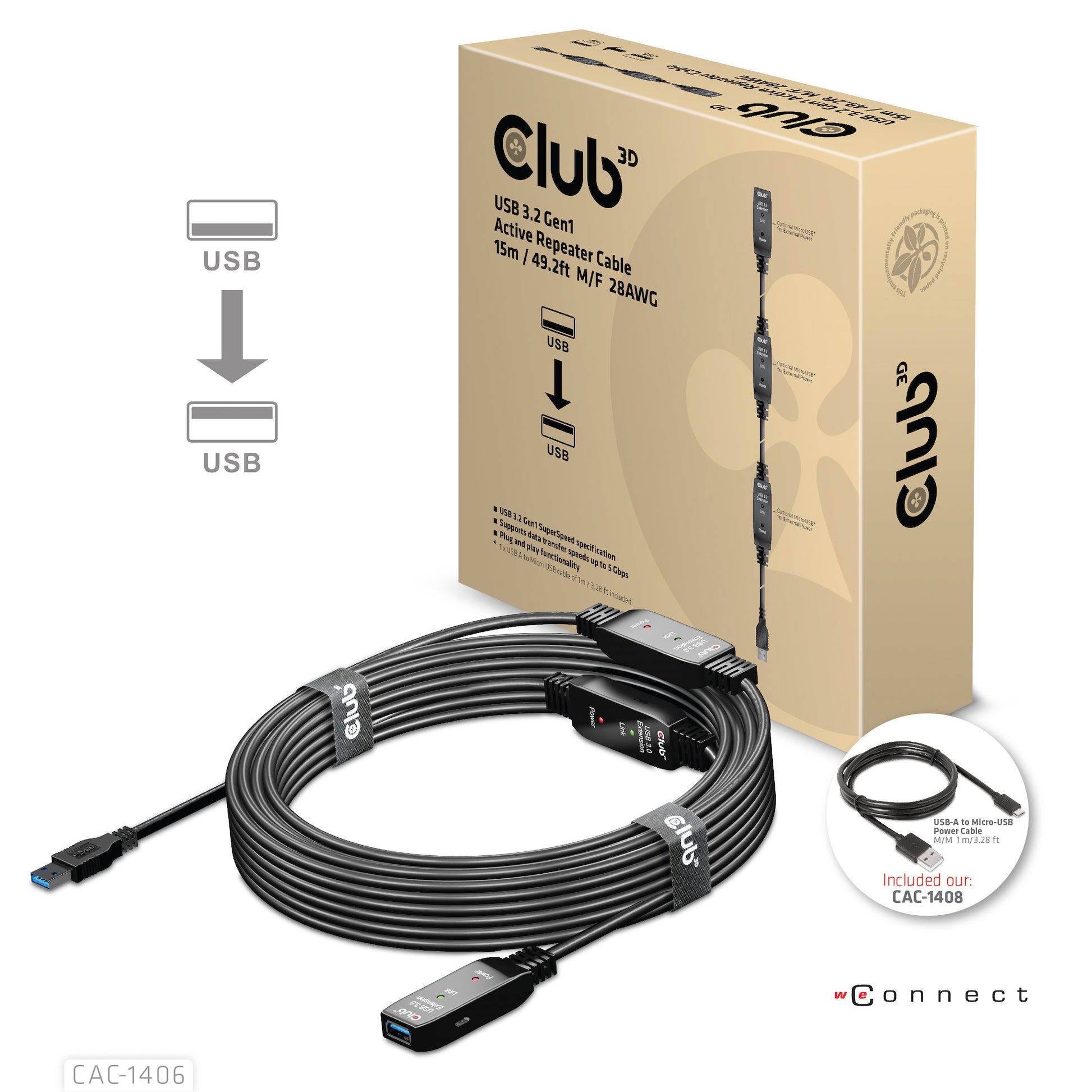 CLUB3D Club 3D – USB-Kabel, USB-A zu USB-A, 15 m, USB 3