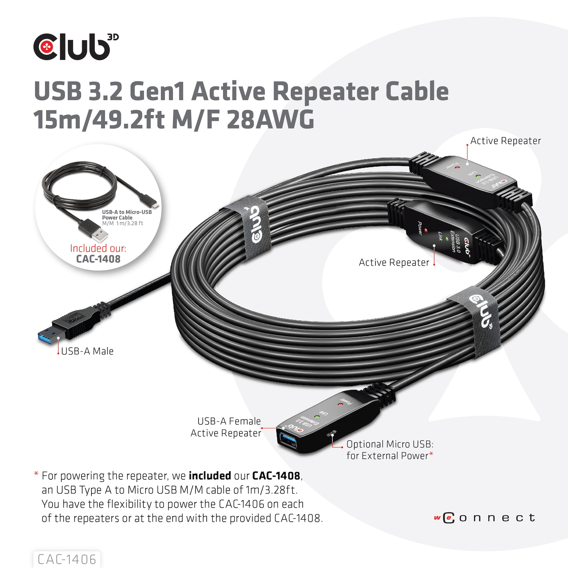 CLUB3D Club 3D – USB-Kabel, USB-A zu USB-A, 15 m, USB 3