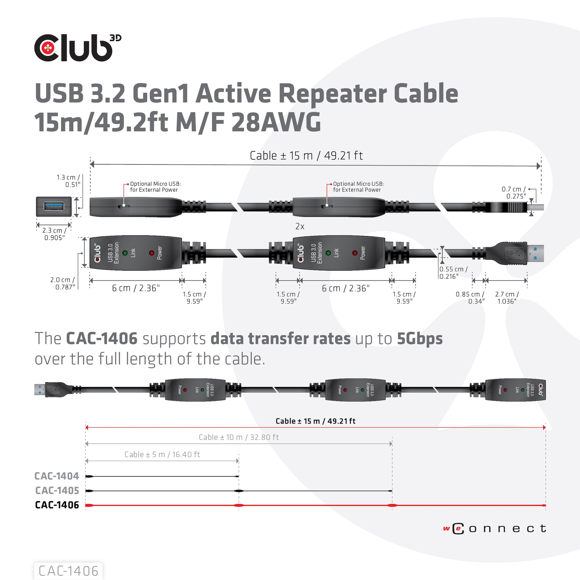CLUB3D Club 3D – USB-Kabel, USB-A zu USB-A, 15 m, USB 3
