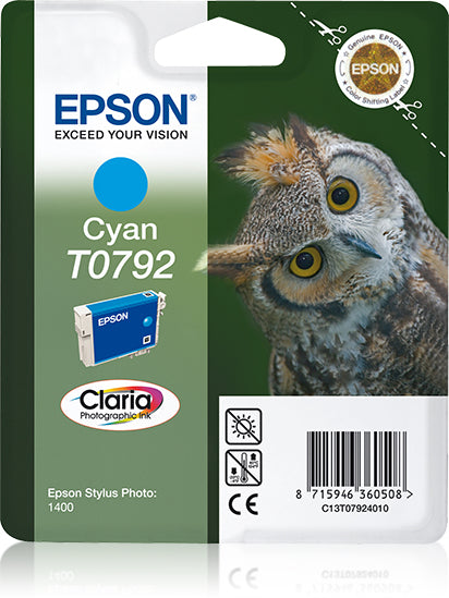 Epson T0792 Cyan Tintenpatrone (Original) – 11,1 ml – für Stylus Photo 1400/P50/1500W – C13T07924020