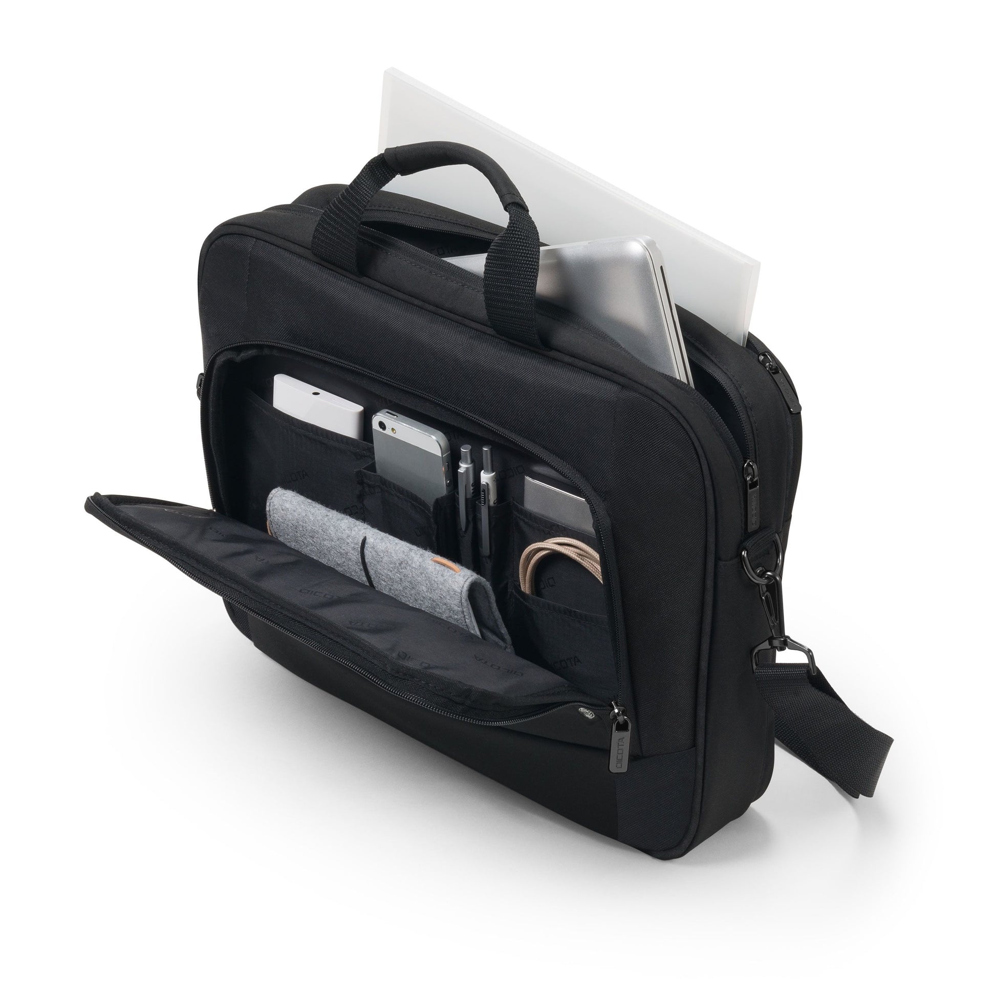 DICOTA Notebook-Tasche bis 14,1" – Trolley-Band, abnehmbarer Schultergurt – Schwarz