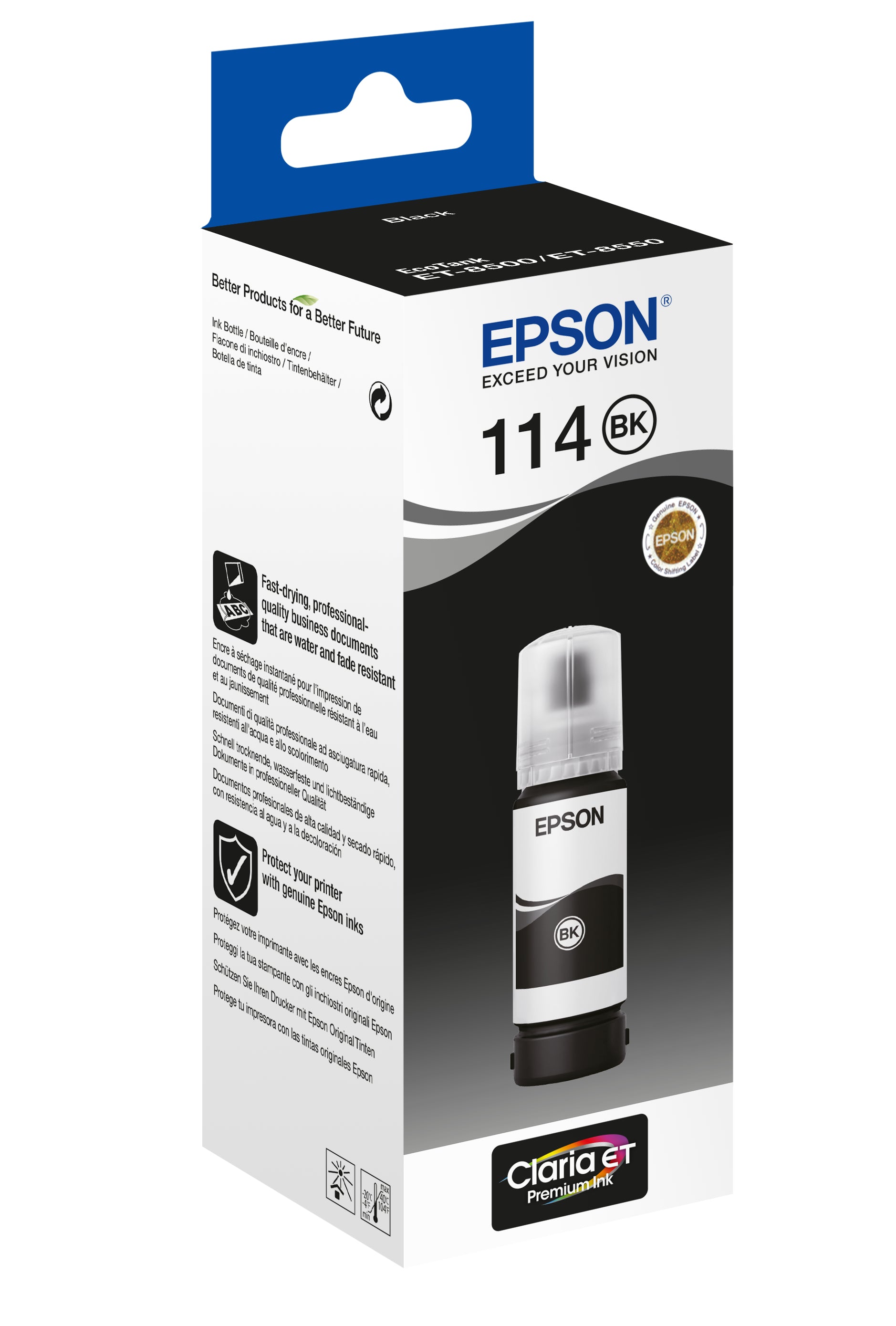 Epson 114 Schwarz Tintenpatrone (Original) – 6'700 Seiten – für ET-8500 – T07A140
