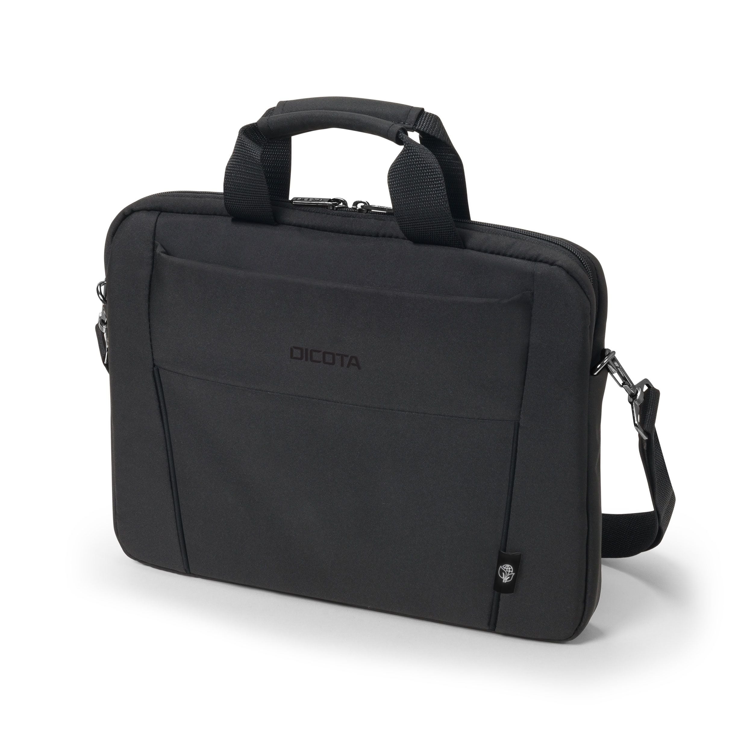DICOTA Notebook-Tasche bis 14,1" – abnehmbarer Schultergurt, aus recyceltem PET – Schwarz