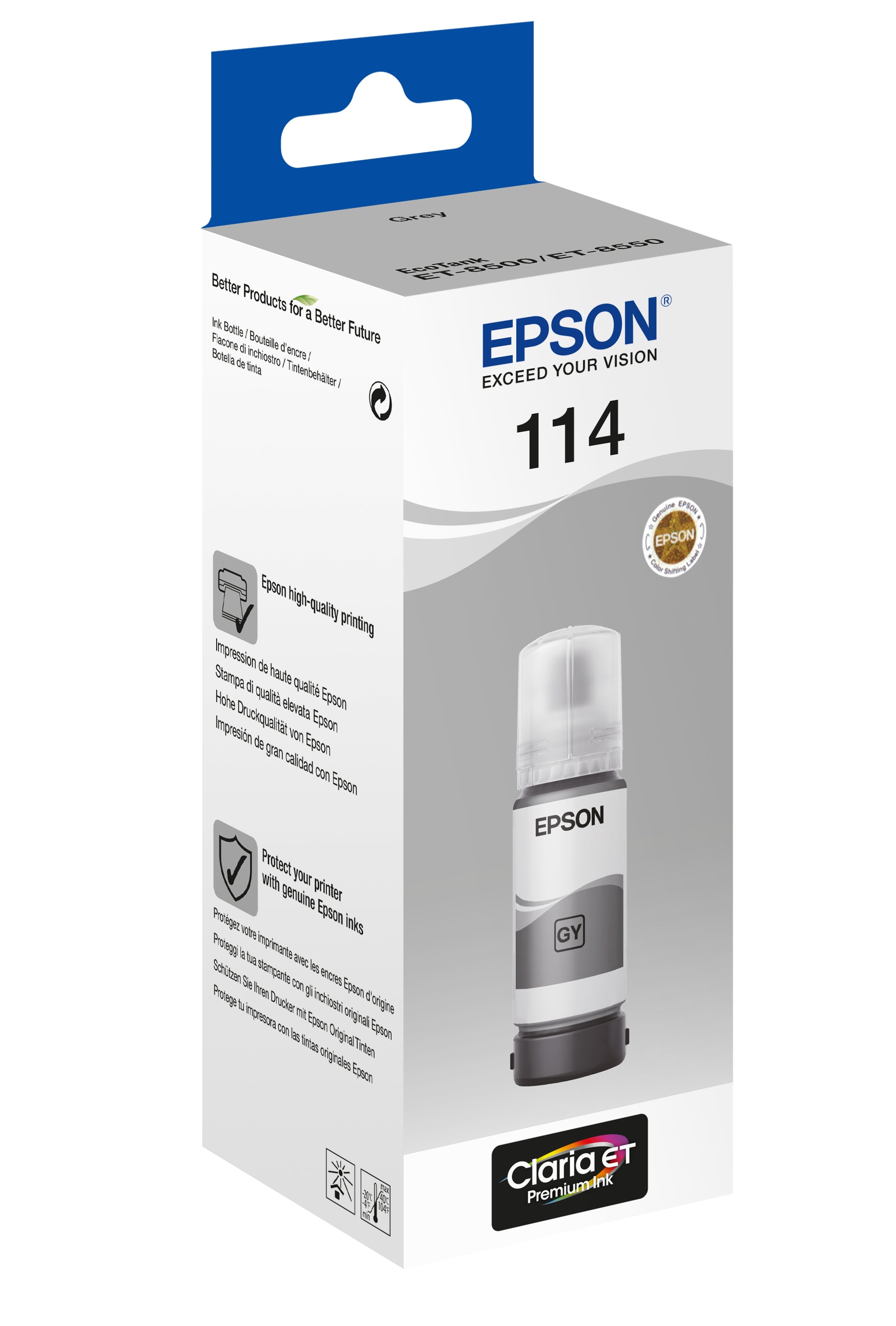 Epson 114 Grau Tintenpatrone (Original) – 70 ml – für Epson EcoTank ET-8550/ET-8500 – T07B540