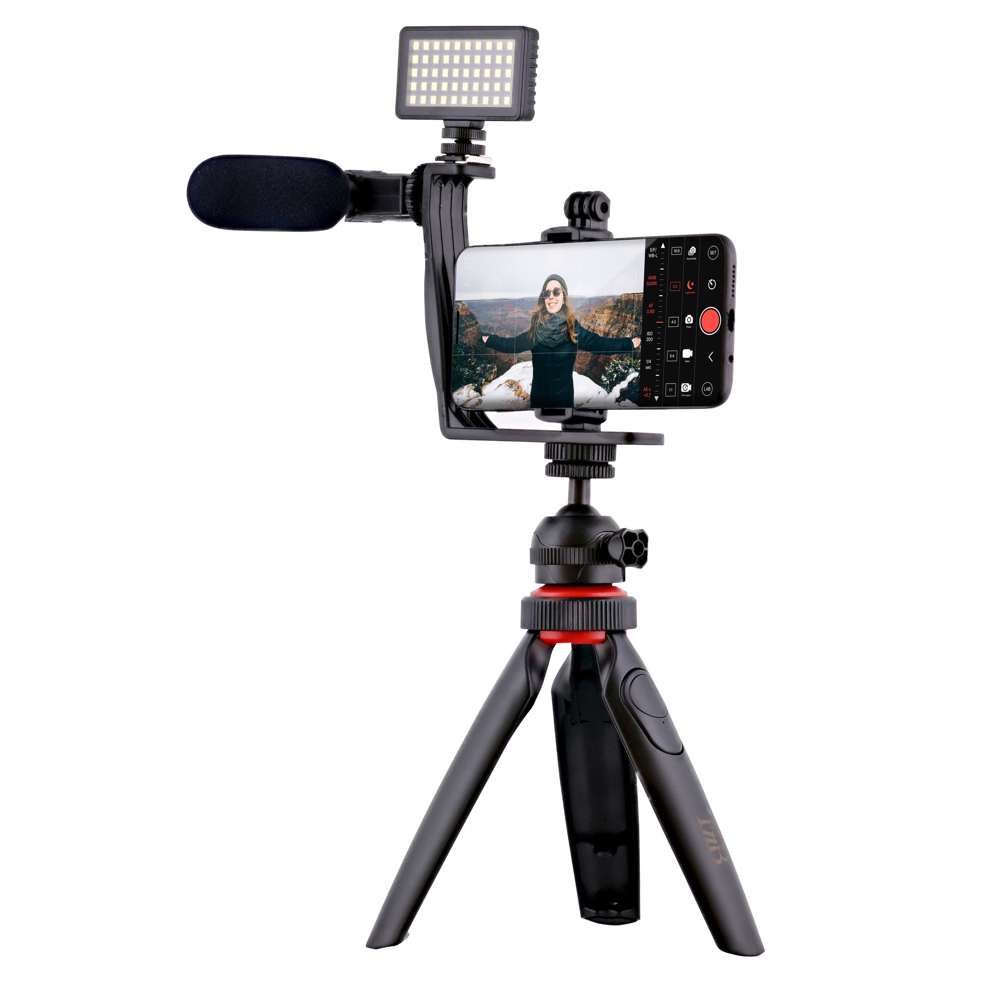 T'nB Influence Vlogging-Kit – LED-Licht 50 LEDs, Mini-Stativ, Kabelmikrofon – für Smartphone, Kamera – Schwarz