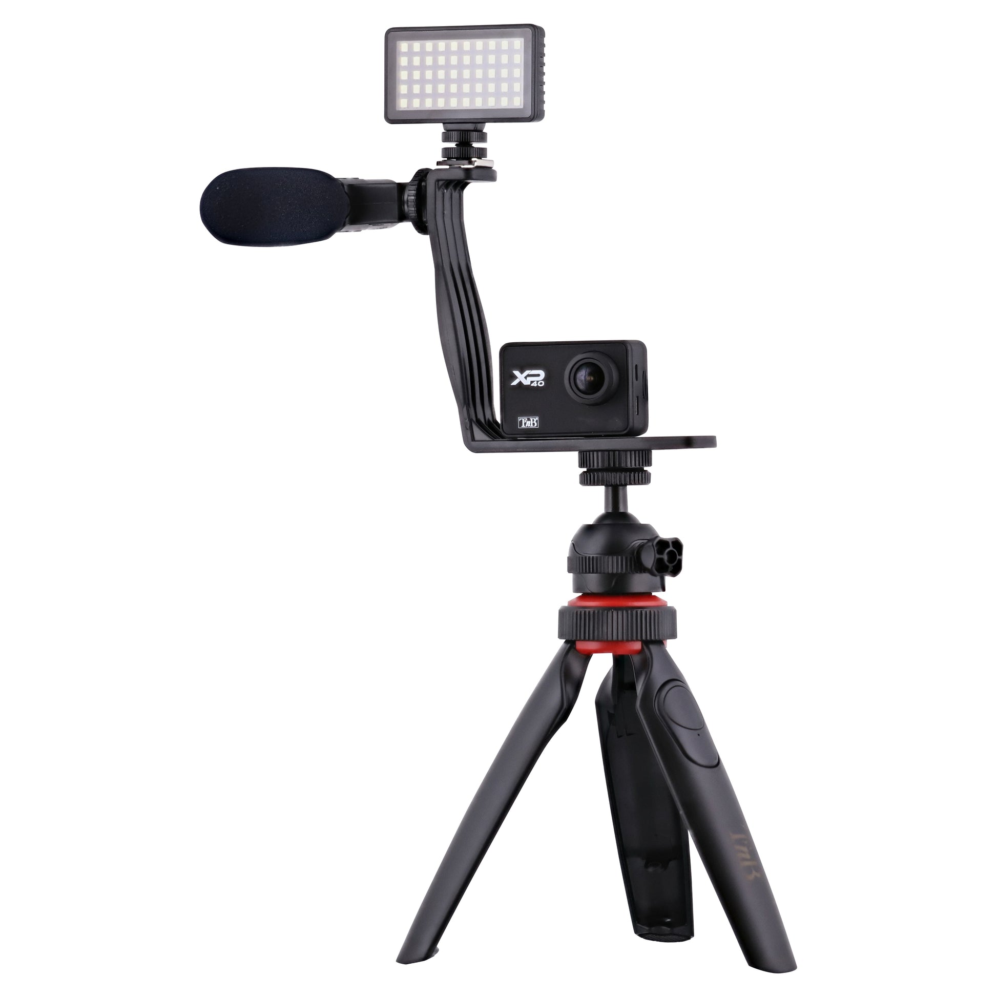 T'nB Influence Vlogging-Kit – LED-Licht 50 LEDs, Mini-Stativ, Kabelmikrofon – für Smartphone, Kamera – Schwarz