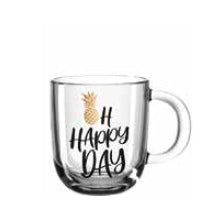 LEONARDO Kaffeetasse Napoli Oh Happy Day – 400 ml, Ø 9,0 cm, H 15,0 cm, Kalk-Natron-Glas, spülmaschinenfest