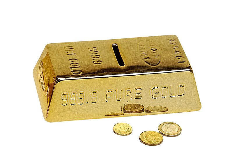G. Wurm Spardose – Keramik, Gold – 16 × 9 × 5 cm
