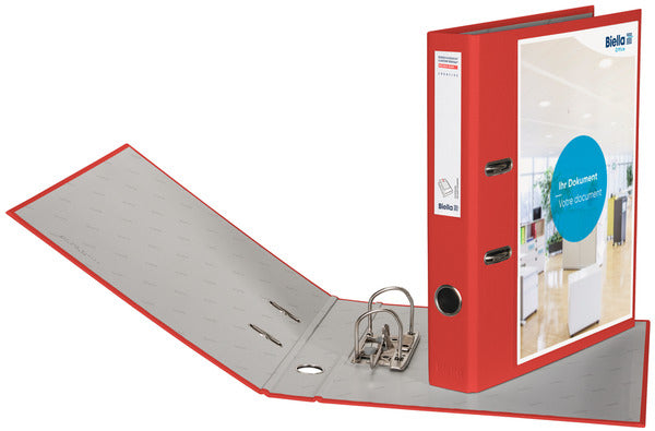 Biella Ordner Creative – A4 hoch – 2-Ring Hebelmechanik, Rücken 40 mm – Rot, Karton, mit Sichttasche, FSC
