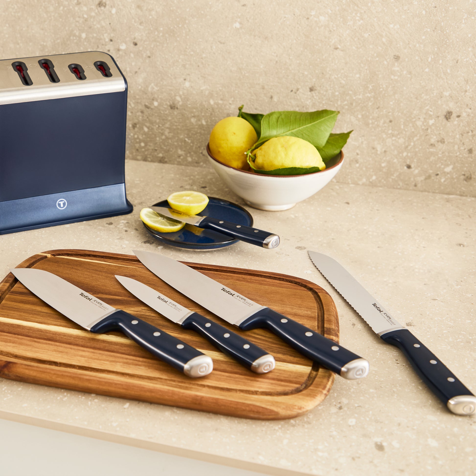 Tefal EverSharp Pro – Messerblock 5-teilig, Edelstahlklingen, Schwarz/Blau