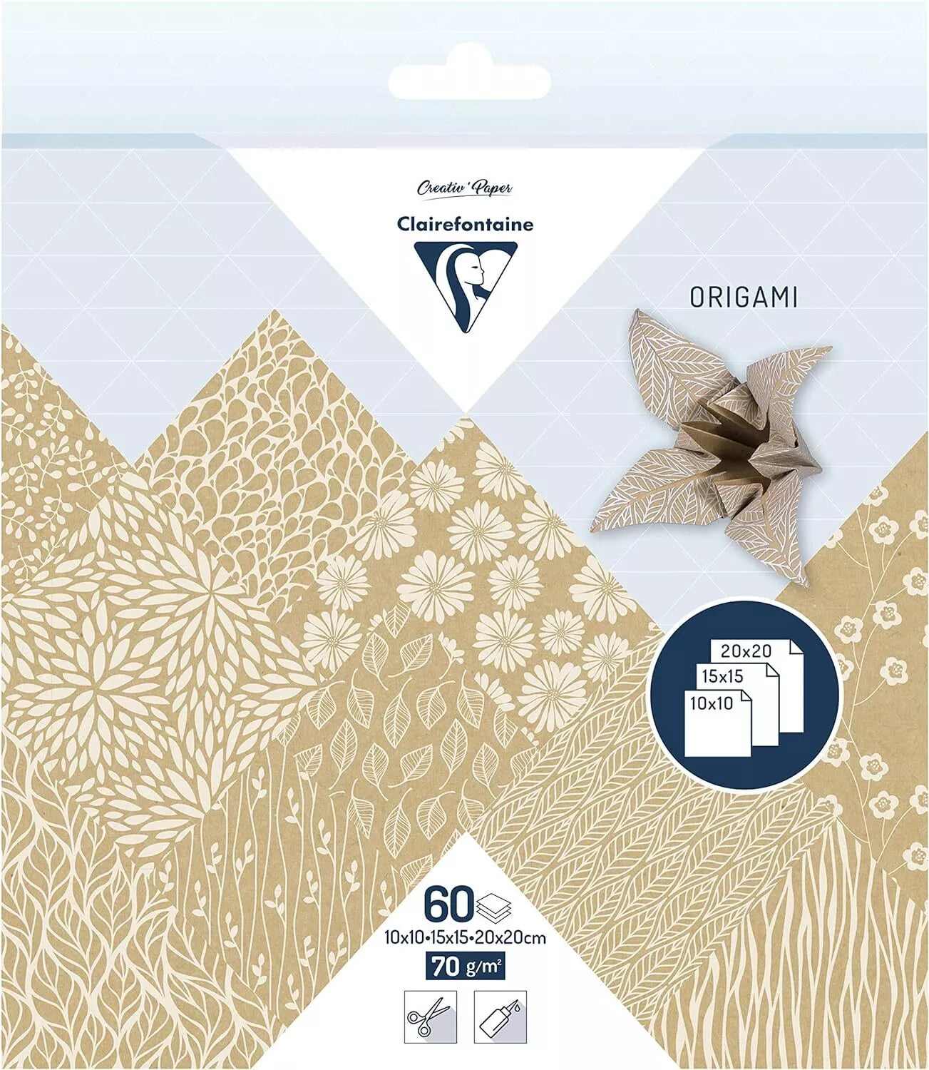 Clairefontaine Origamipapier – 15 × 15 cm, sortiert, 70 g/m² – 60 Blatt