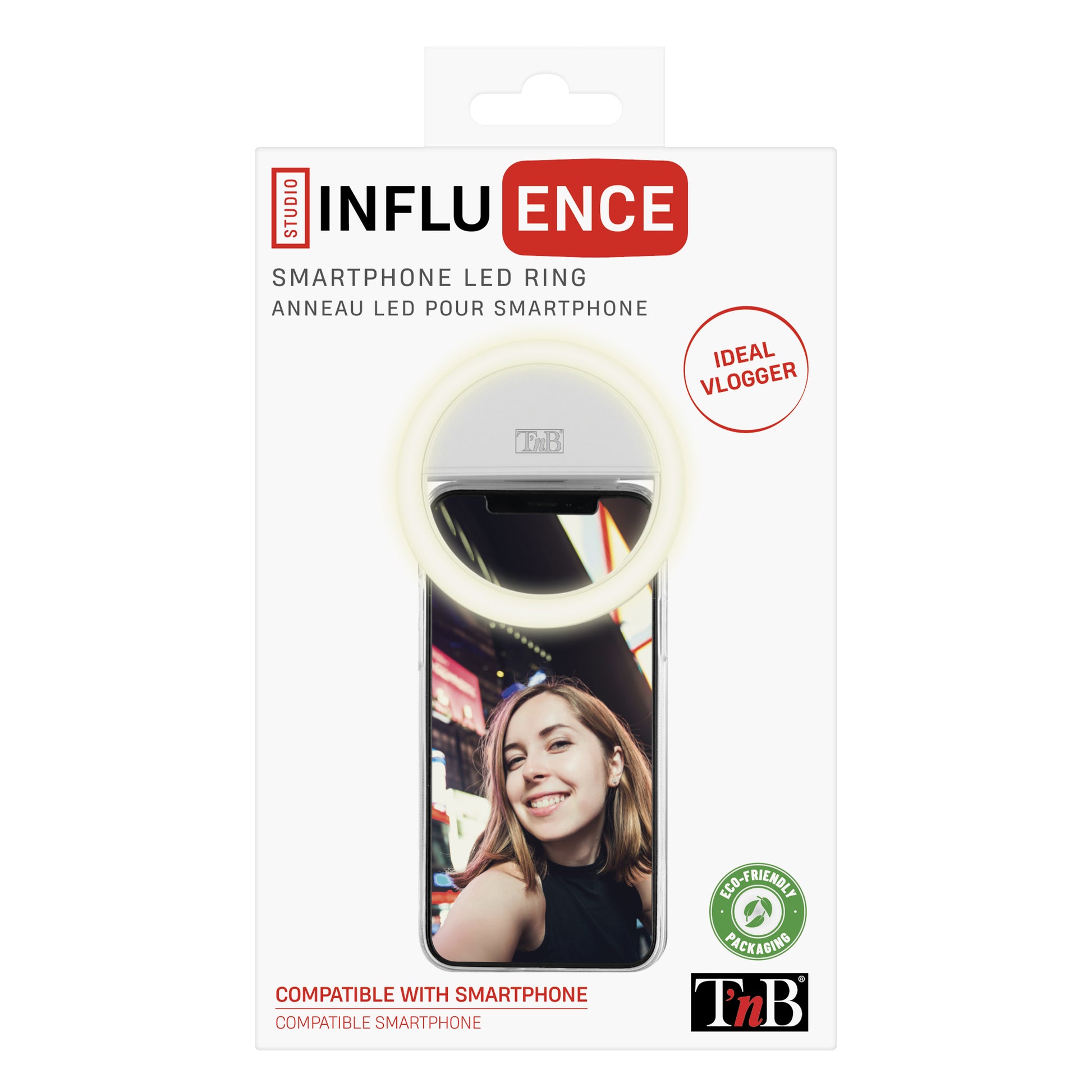 T'nB Influence LED-Ringlicht – 36 LEDs, 6500 K, 200 mAh Akku – für Smartphones, mit Mikro-USB