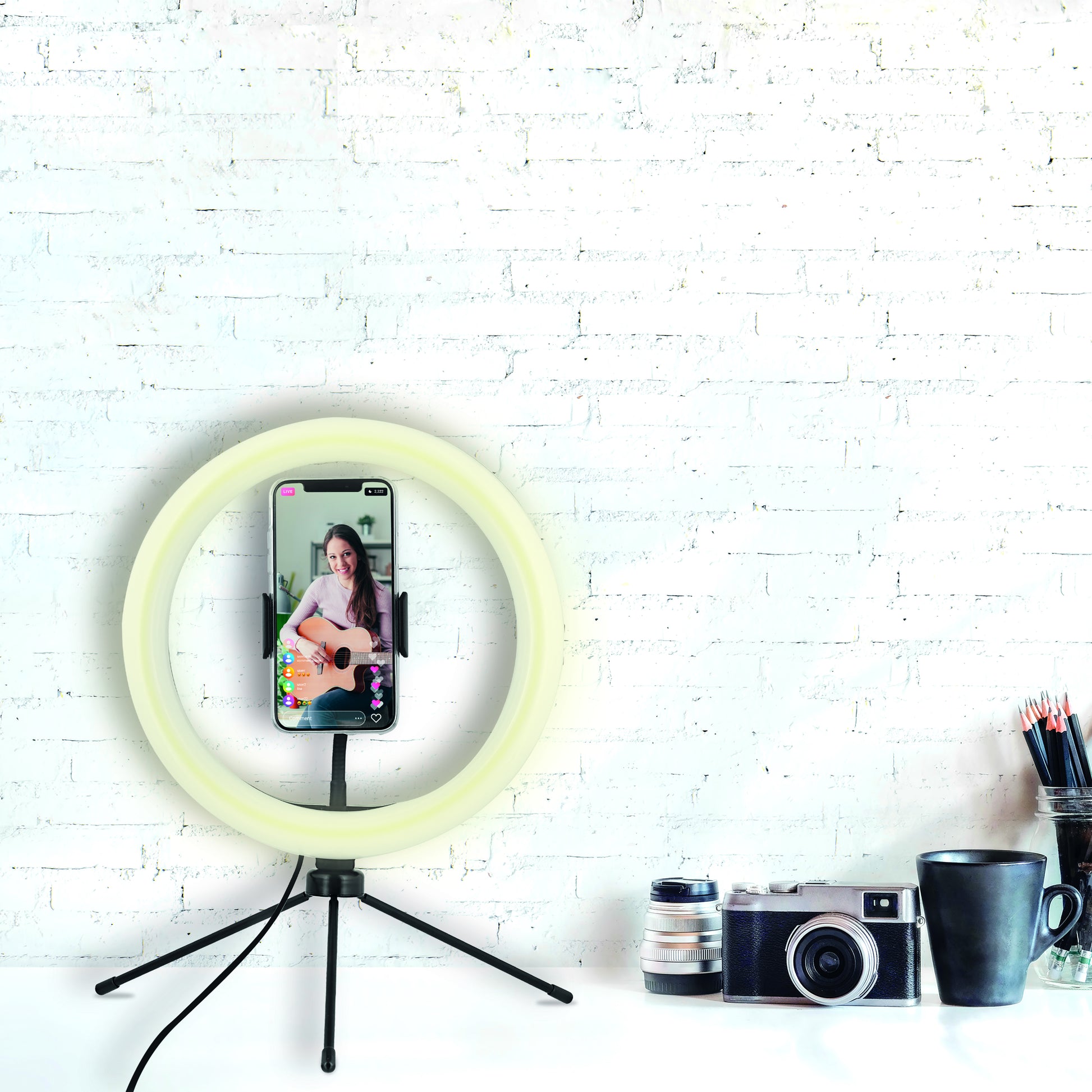 T'nB Influence LED-Ring 10" – 128 LEDs, 6000 K – mit Stativ, USB, Bluetooth-Fernbedienung – für Smartphones