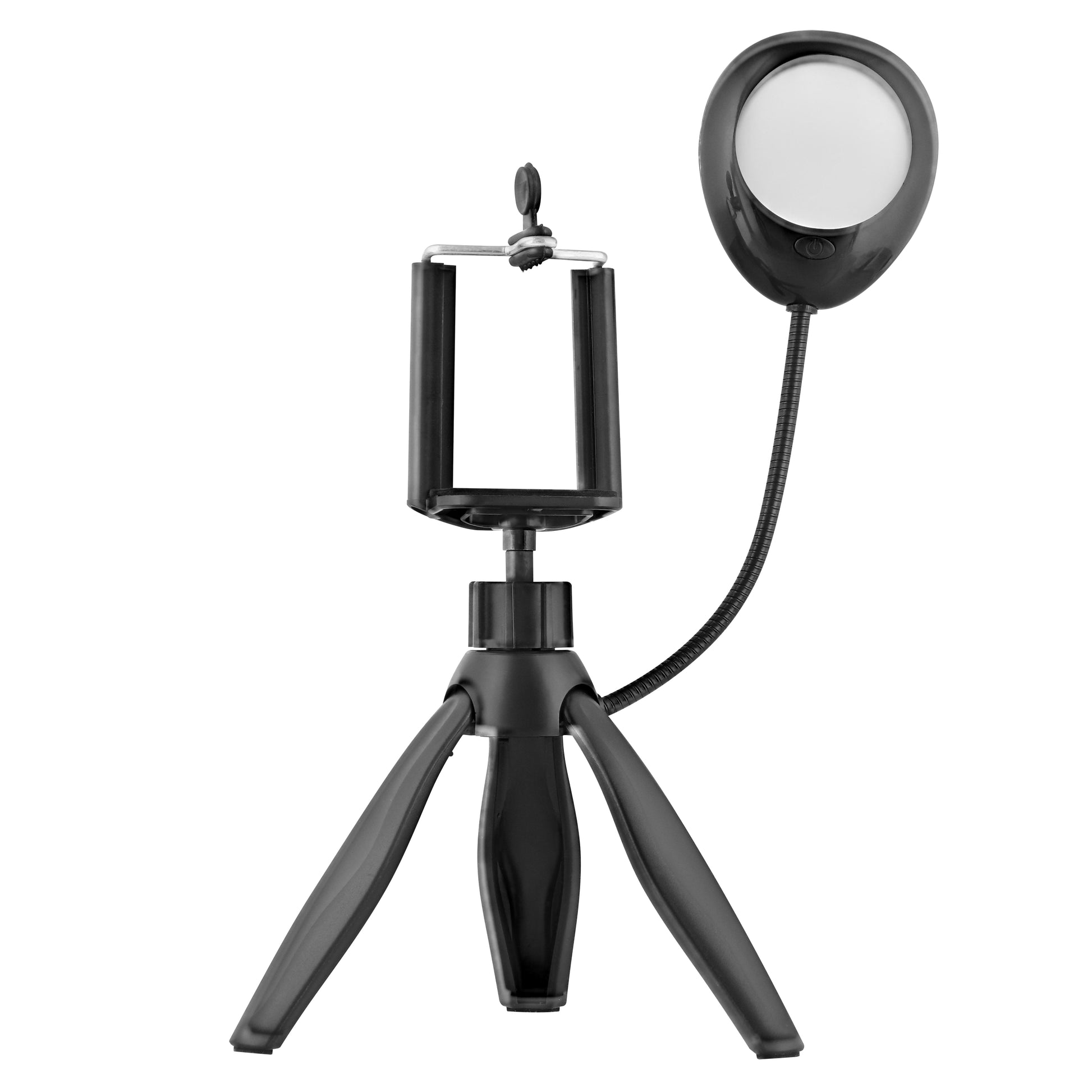 T'nB Mini-Stativ mit LED – 20 cm – 7500 K, 3 Stufen, 360° – für Smartphones bis 6,5" – Schwarz