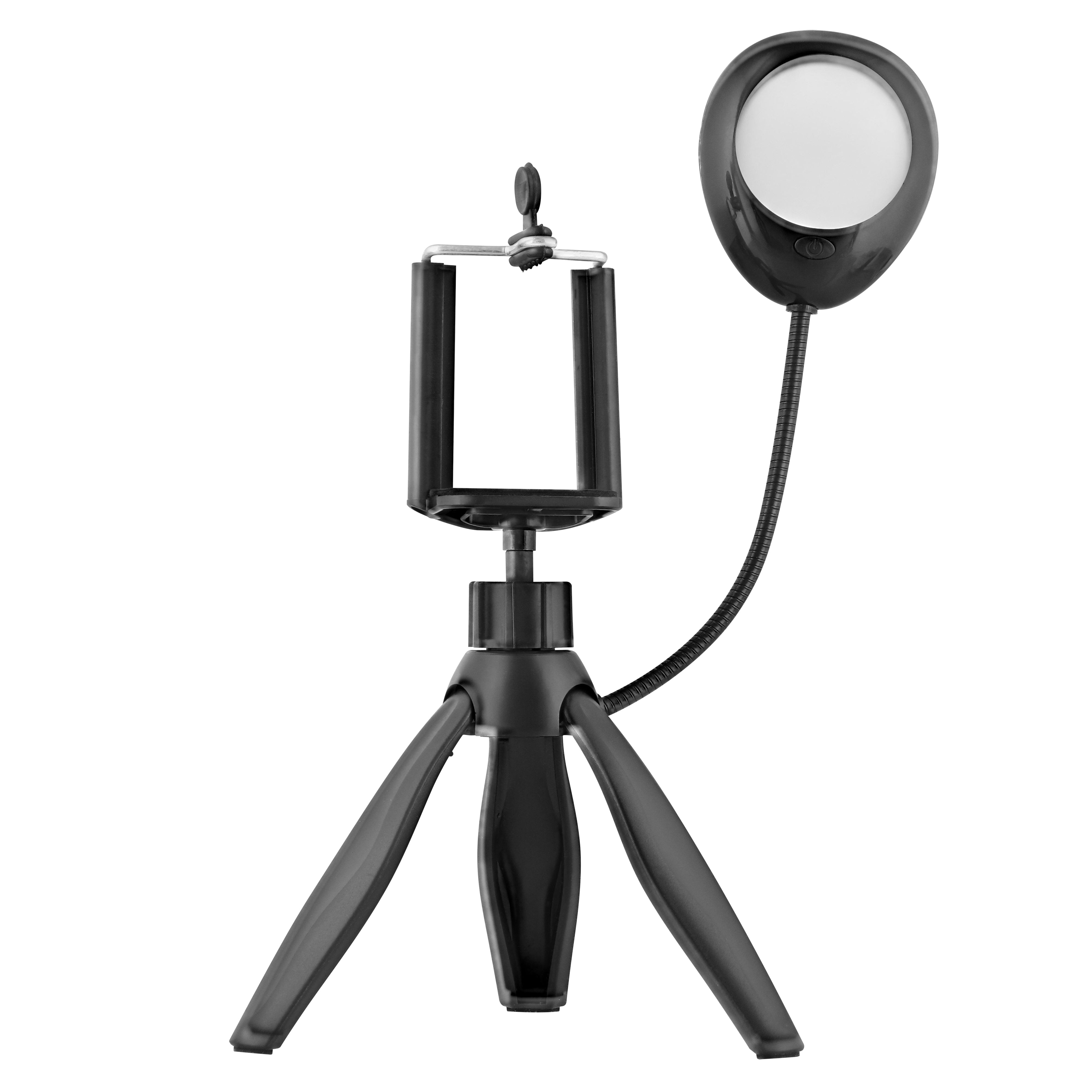 T'nB Mini-Stativ mit LED – 20 cm – 7500 K, 3 Stufen, 360° – für Smartphones bis 6,5" – Schwarz