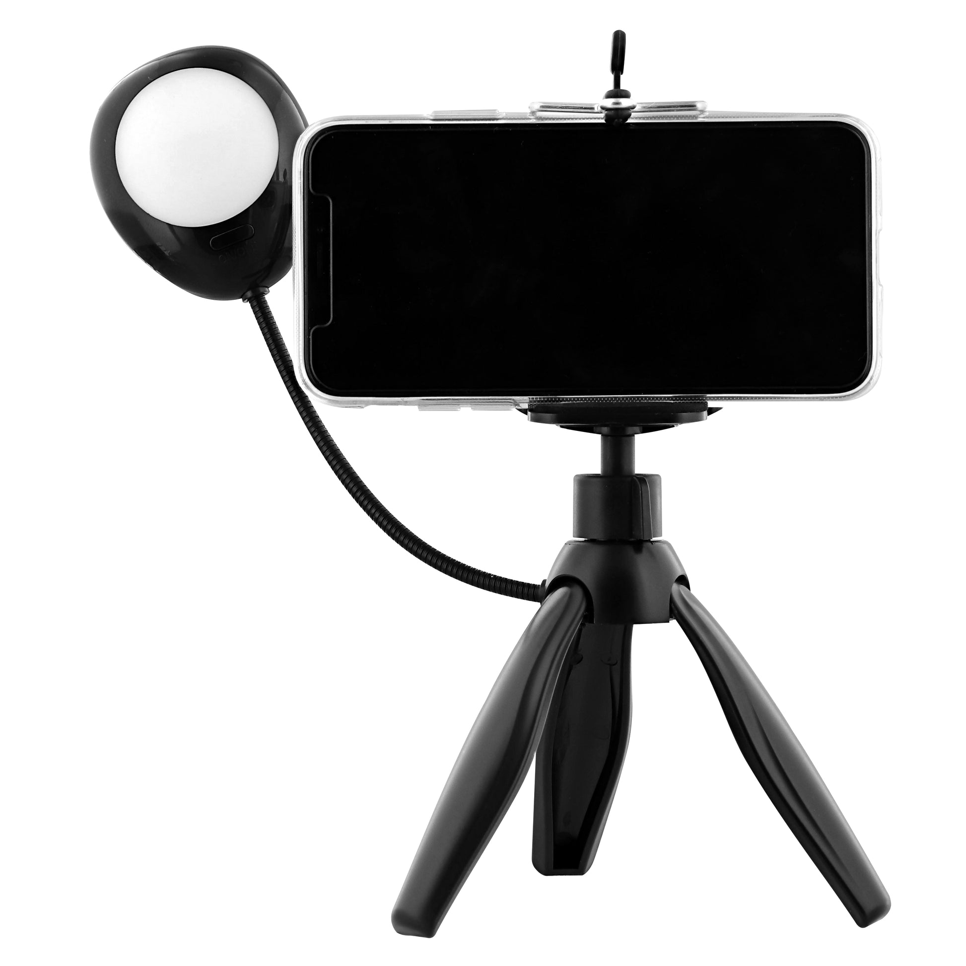 T'nB Mini-Stativ mit LED – 20 cm – 7500 K, 3 Stufen, 360° – für Smartphones bis 6,5" – Schwarz
