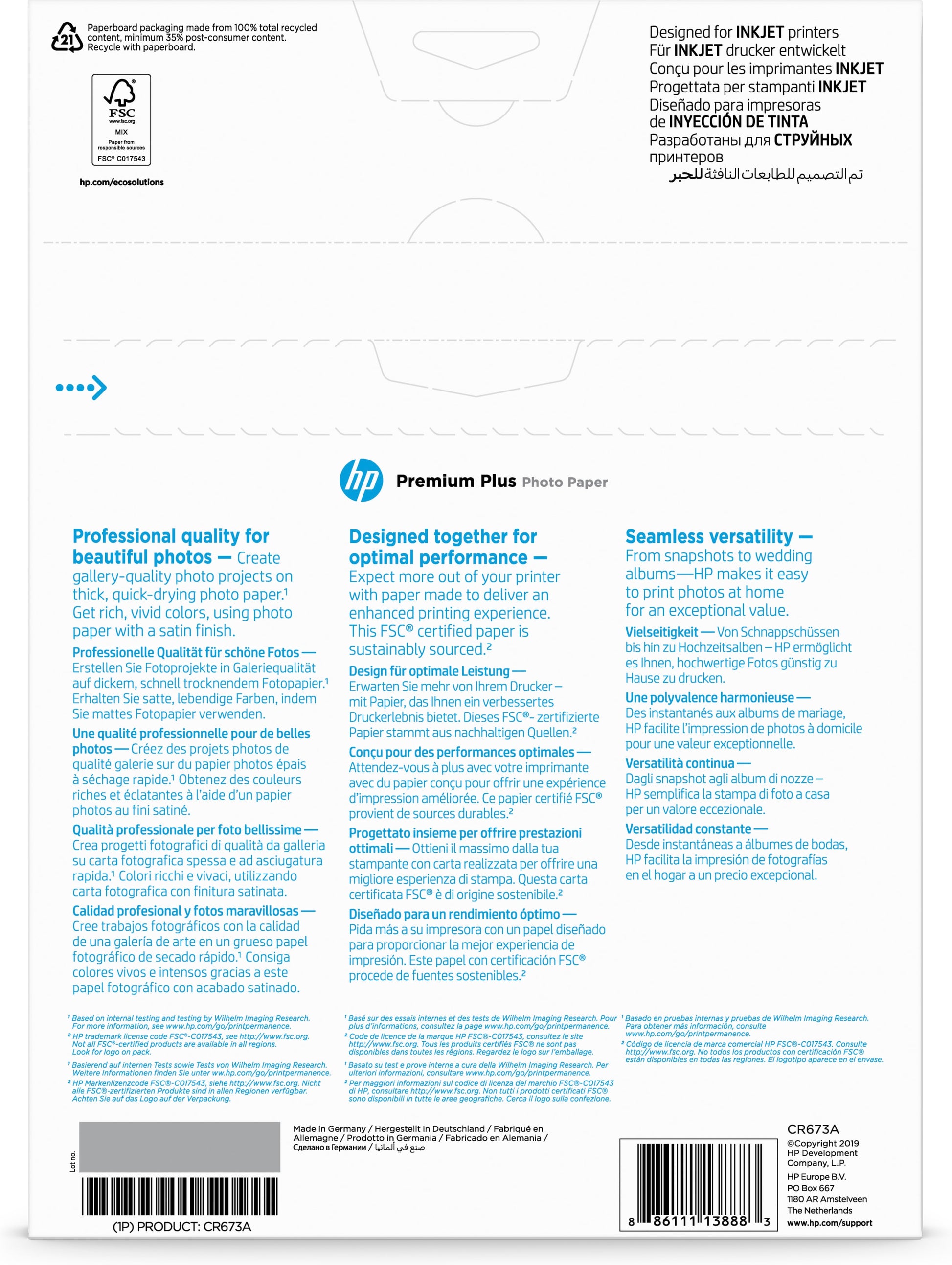 HP Premium Plus Fotopapier – seidenmatt, A4, 300 g/m², 20 Blatt – für Inkjet-Drucker