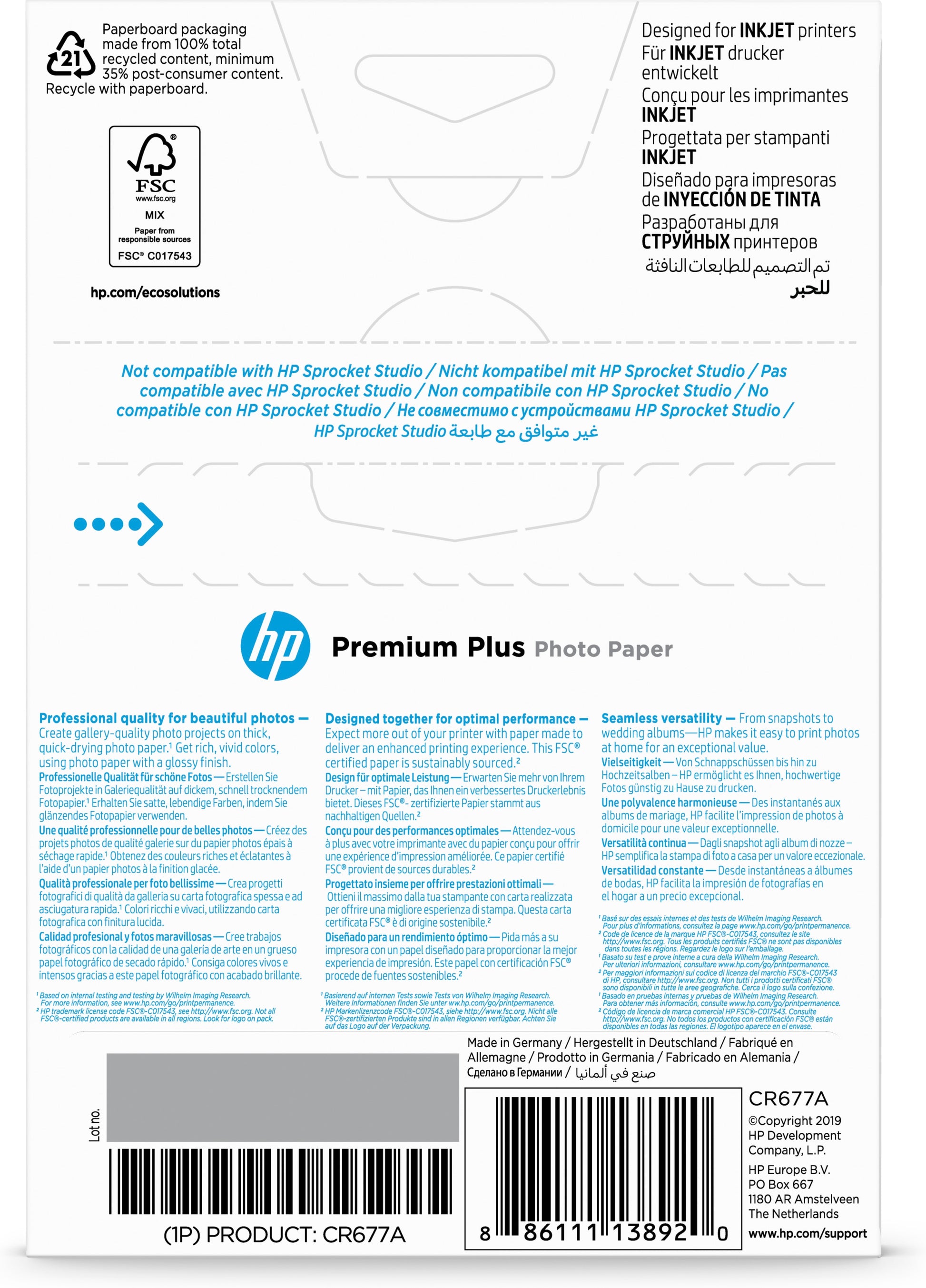 HP Premium Plus Fotopapier – hochglänzend, 100 × 150 mm, 300 g/m², 25 Blatt – für Inkjetdrucker
