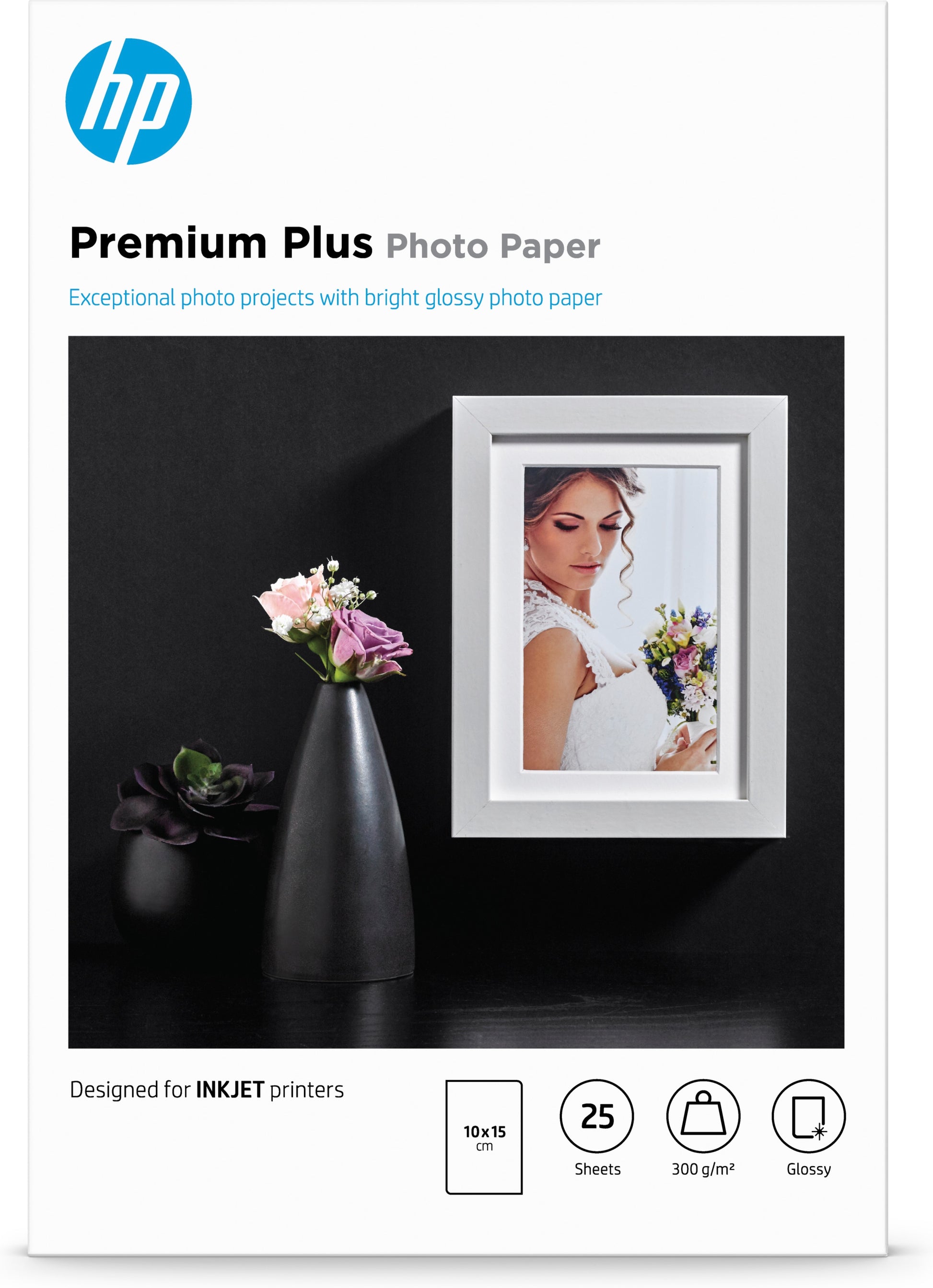 HP Premium Plus Fotopapier – hochglänzend, 100 × 150 mm, 300 g/m², 25 Blatt – für Inkjetdrucker