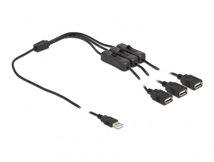 DeLOCK Spezial Stromkabel – USB-A zu 3× USB-A, 1 m, mit Schalter, Schwarz