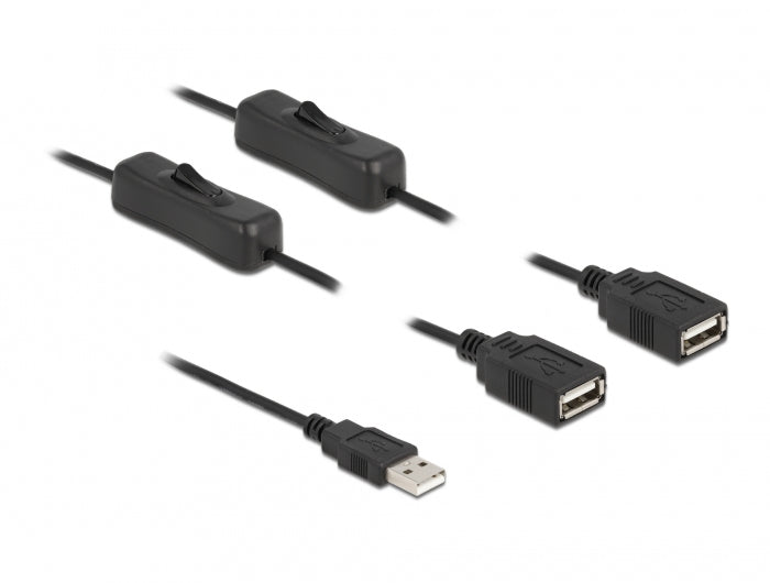 DeLOCK USB-A auf 2× USB-A Kabel – USB 2.0 (480 Mbit/s) – 1 m – Mit Schalter – Schwarz