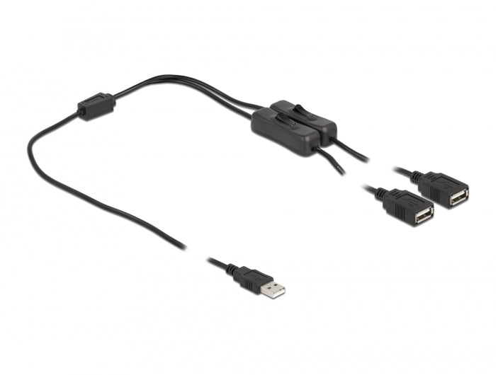 DeLOCK USB-A auf 2× USB-A Kabel – USB 2.0 (480 Mbit/s) – 1 m – Mit Schalter – Schwarz
