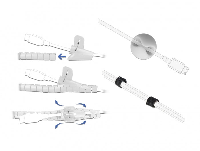 DeLOCK Kabel-Flexrohr Kabelschlauch – 15 mm × 1,5 m – Kabelhalter, Klettband – Schwarz/Grau/Weiss – 5er-Set