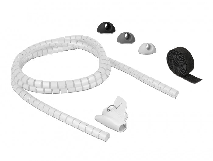 DeLOCK Kabel-Flexrohr Kabelschlauch – 15 mm × 1,5 m – Kabelhalter, Klettband – Schwarz/Grau/Weiss – 5er-Set