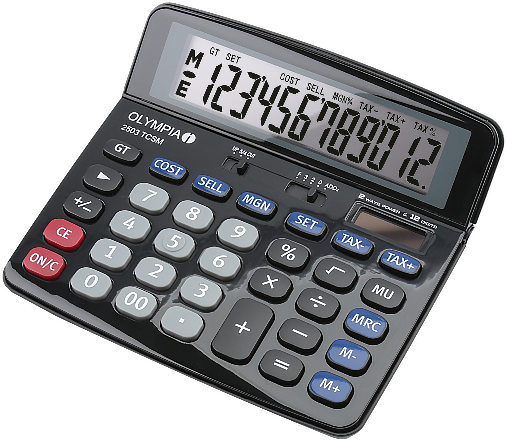 Olympia Finanzrechner 2503 TCSM – 12-stellig – Solar/Batterie – Schwarz/Blau/Grau