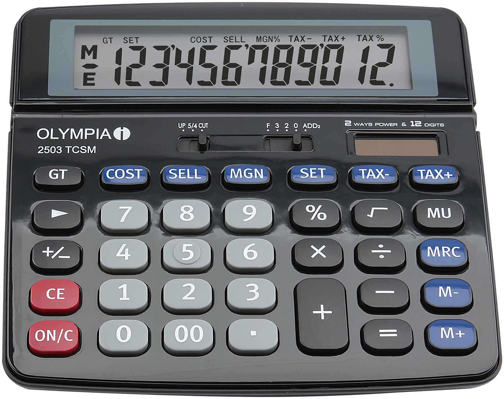Olympia Finanzrechner 2503 TCSM – 12-stellig – Solar/Batterie – Schwarz/Blau/Grau