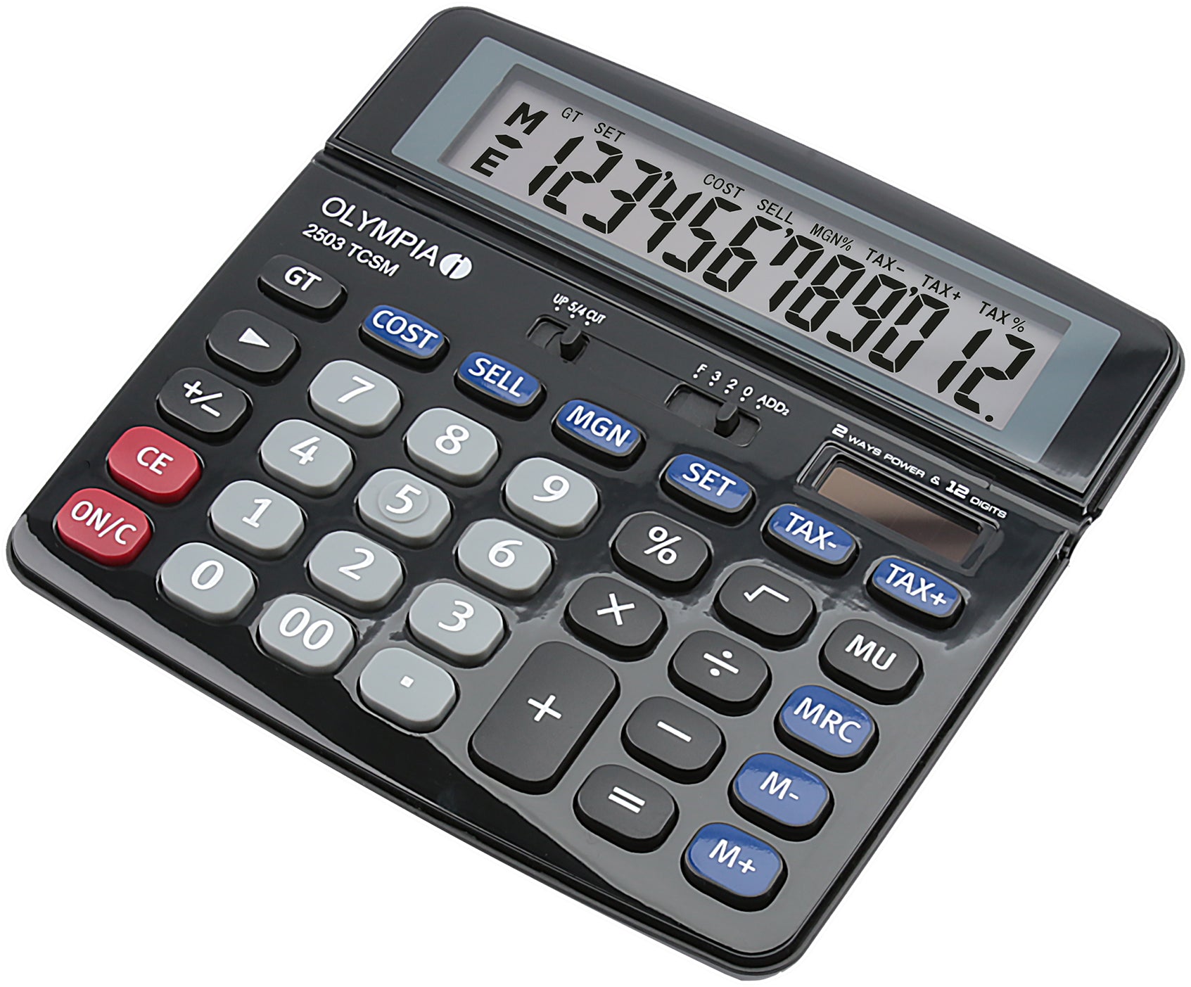 Olympia Finanzrechner 2503 TCSM – 12-stellig – Solar/Batterie – Schwarz/Blau/Grau