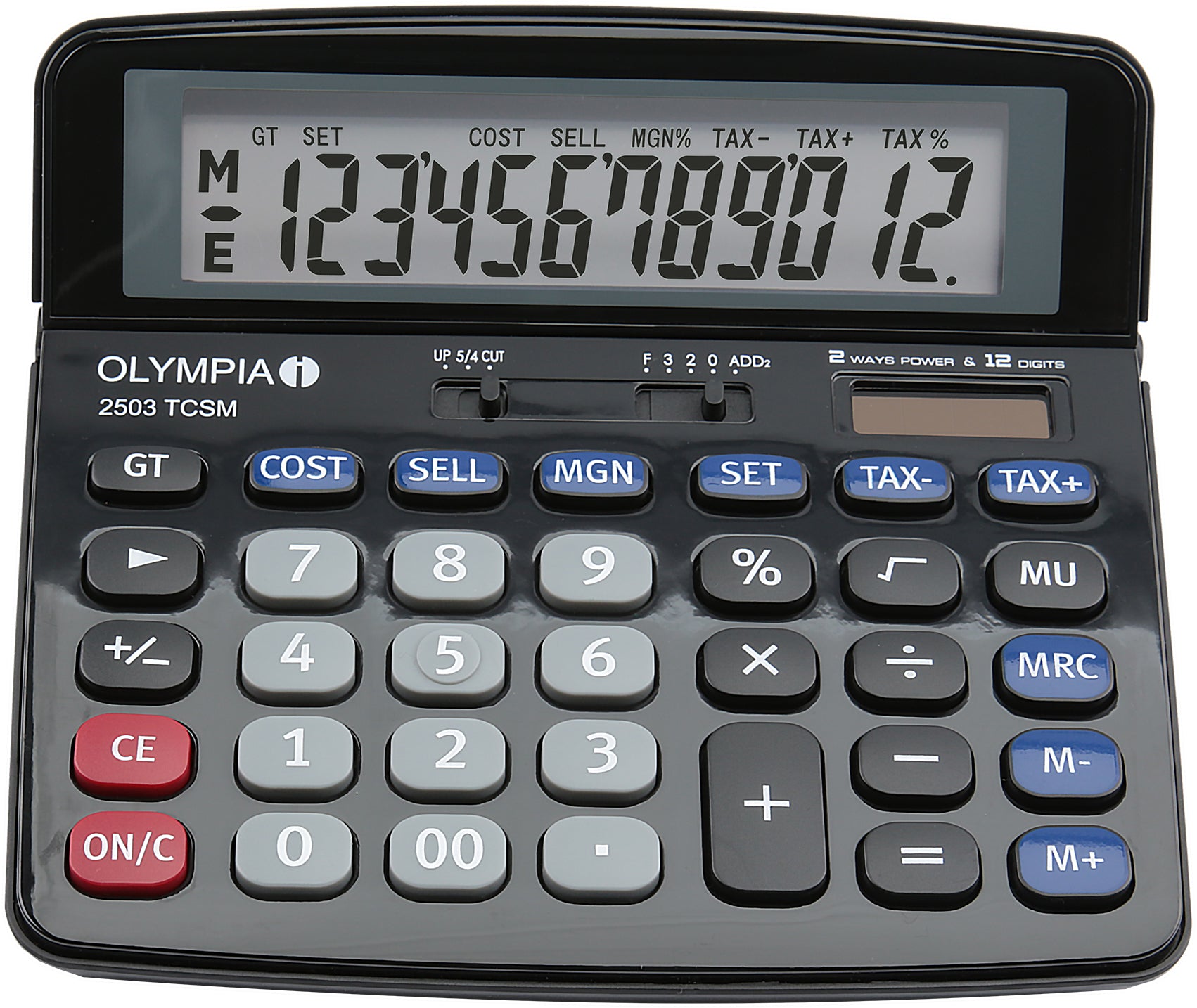 Olympia Finanzrechner 2503 TCSM – 12-stellig – Solar/Batterie – Schwarz/Blau/Grau