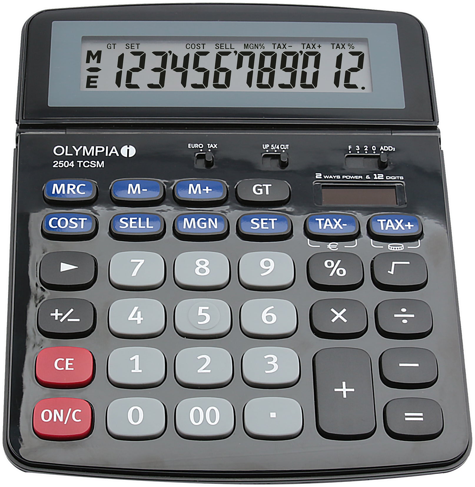 Olympia Finanzrechner 2504 TCSM – 12-stellig – Solar/Batterie – Schwarz/Blau/Grau