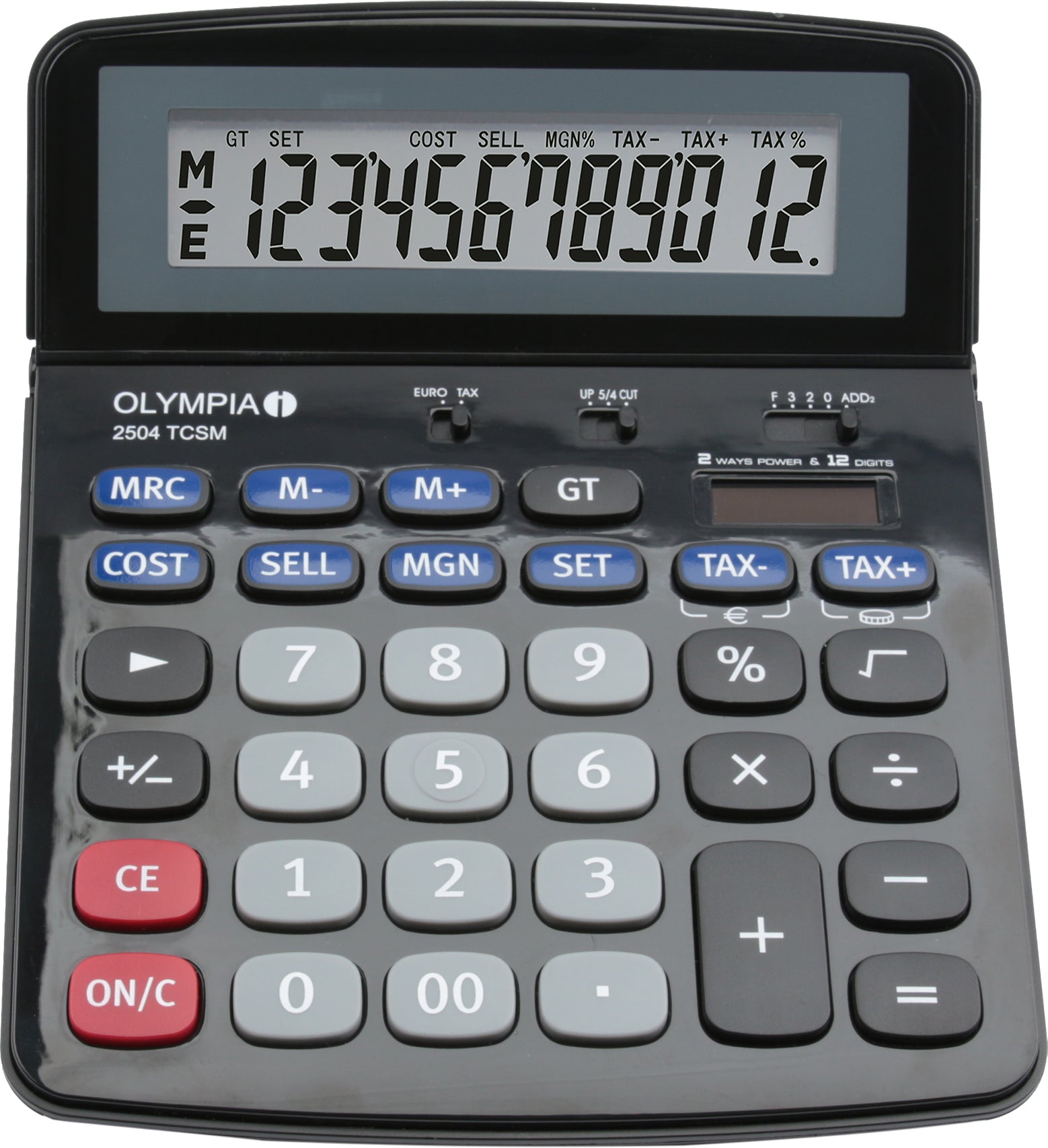 Olympia Finanzrechner 2504 TCSM – 12-stellig – Solar/Batterie – Schwarz/Blau/Grau
