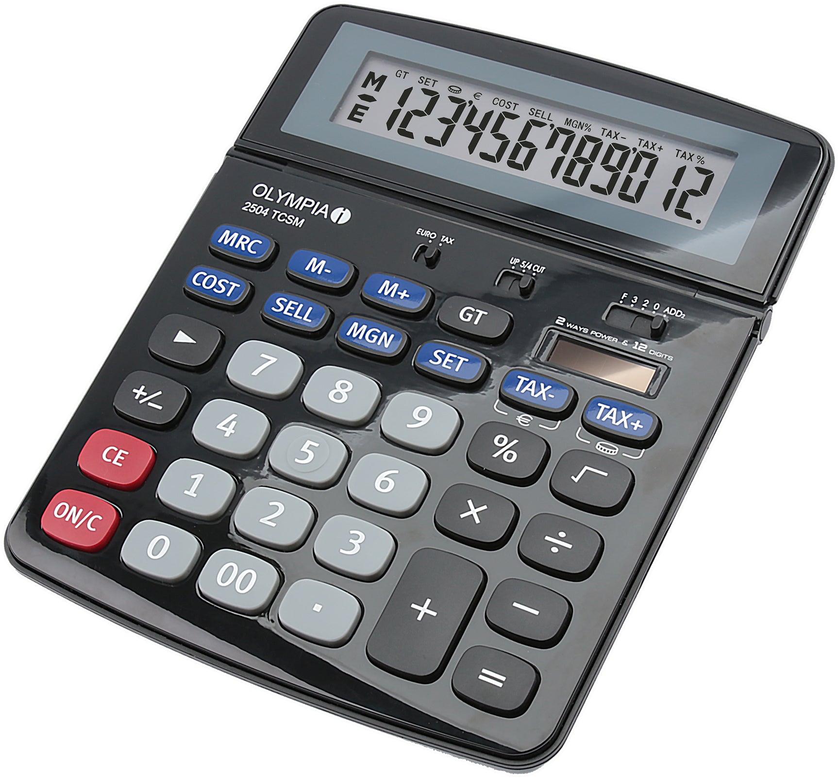 Olympia Finanzrechner 2504 TCSM – 12-stellig – Solar/Batterie – Schwarz/Blau/Grau