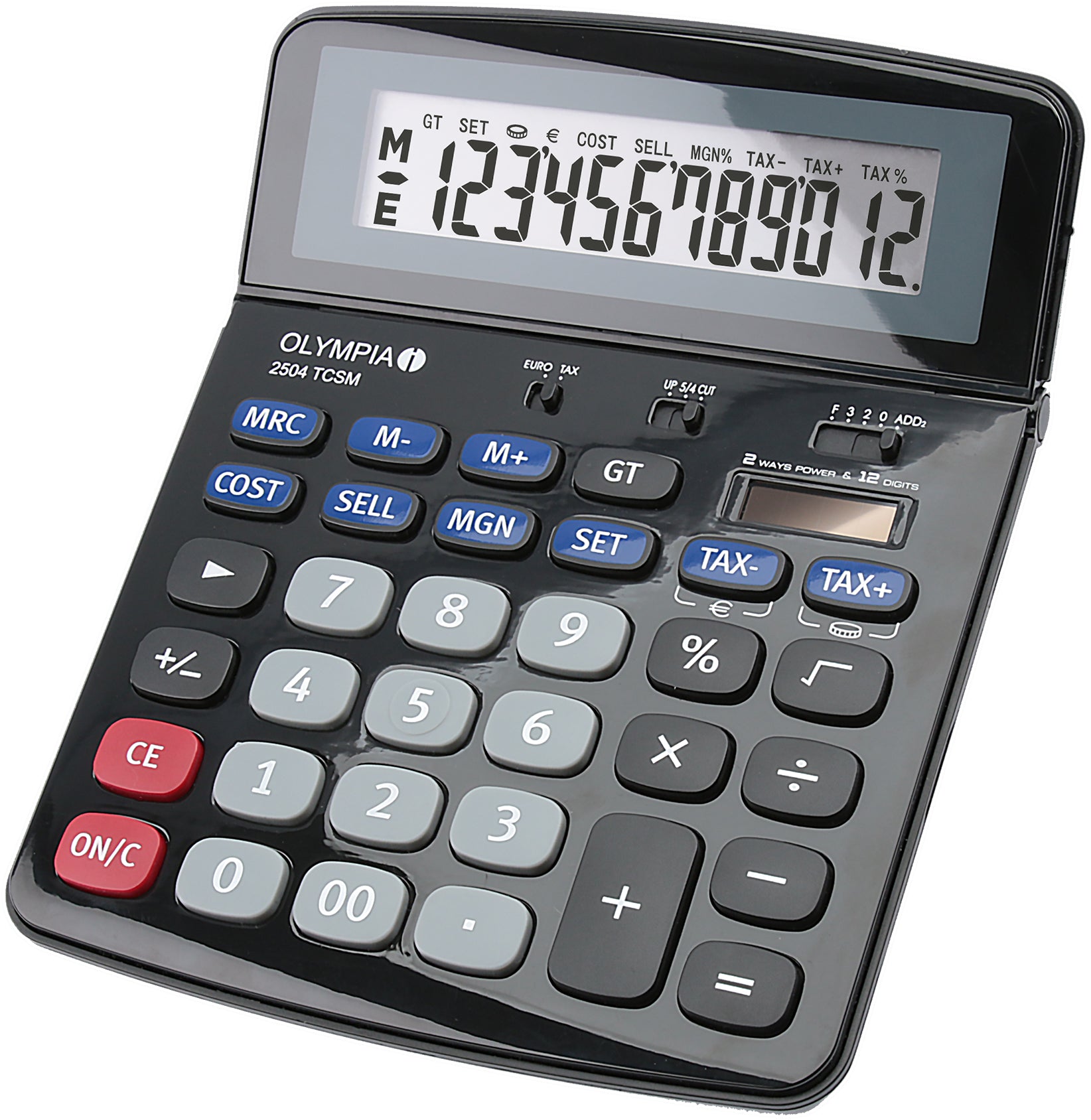 Olympia Finanzrechner 2504 TCSM – 12-stellig – Solar/Batterie – Schwarz/Blau/Grau