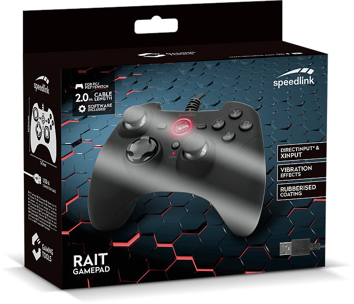 SPEEDLINK RAIT – Gamepad – USB (kabelgebunden), Vibration & Auto-Feuer, für PC, PS3 & Switch