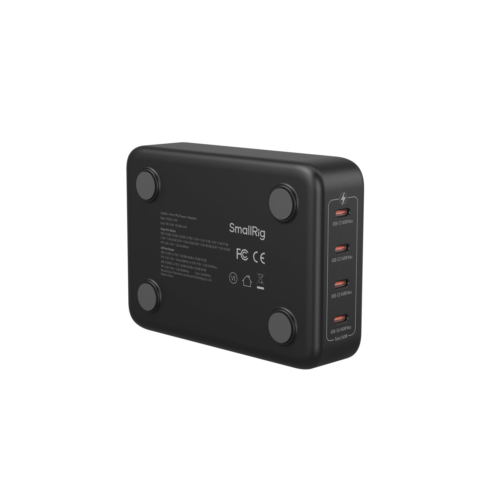 SmallRig 4752 USB-Desktop-Ladegerät 240 W – USB-C×4 – PD 3.1, EU-Stecker (Typ C) – Grau