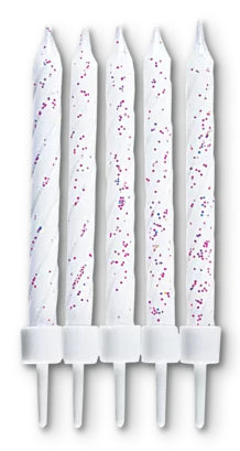 Städter Geburtstagskerzen – Weiss Glitzer – 7,5 cm – 10 Stk – mit Halter