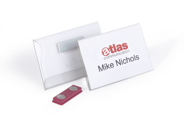 Durable Namensschild – 90 × 54 mm, Kunststoff, Doppelmagnet, transparent – 25 Stk