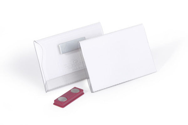 Durable Namensschild – 90 × 54 mm, Kunststoff, Doppelmagnet, transparent – 25 Stk