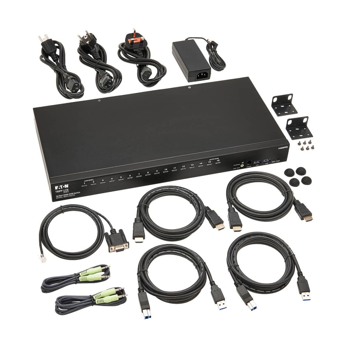 Tripp Lite B024-H4U16 – 16-Port HDMI KVM-over-IP Switch – 4096 × 2160/60 Hz, USB 2.0 Hub, 1U Rack