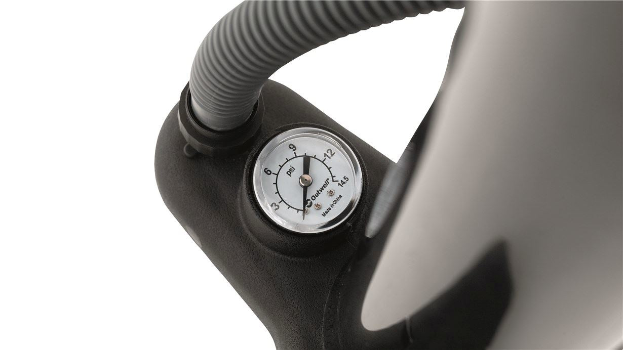 Outwell Flow Boden-Luftpumpe Camping – Integriertes Druckmessgerät, Schlauch 1,2 m, max. 1,7 bar – für Fahrrad