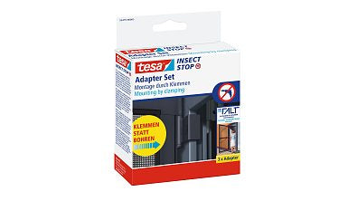 tesa Klemmadapter-Set – für Fliegengitter, faltbar, Türen – 3er-Set – Anthrazit