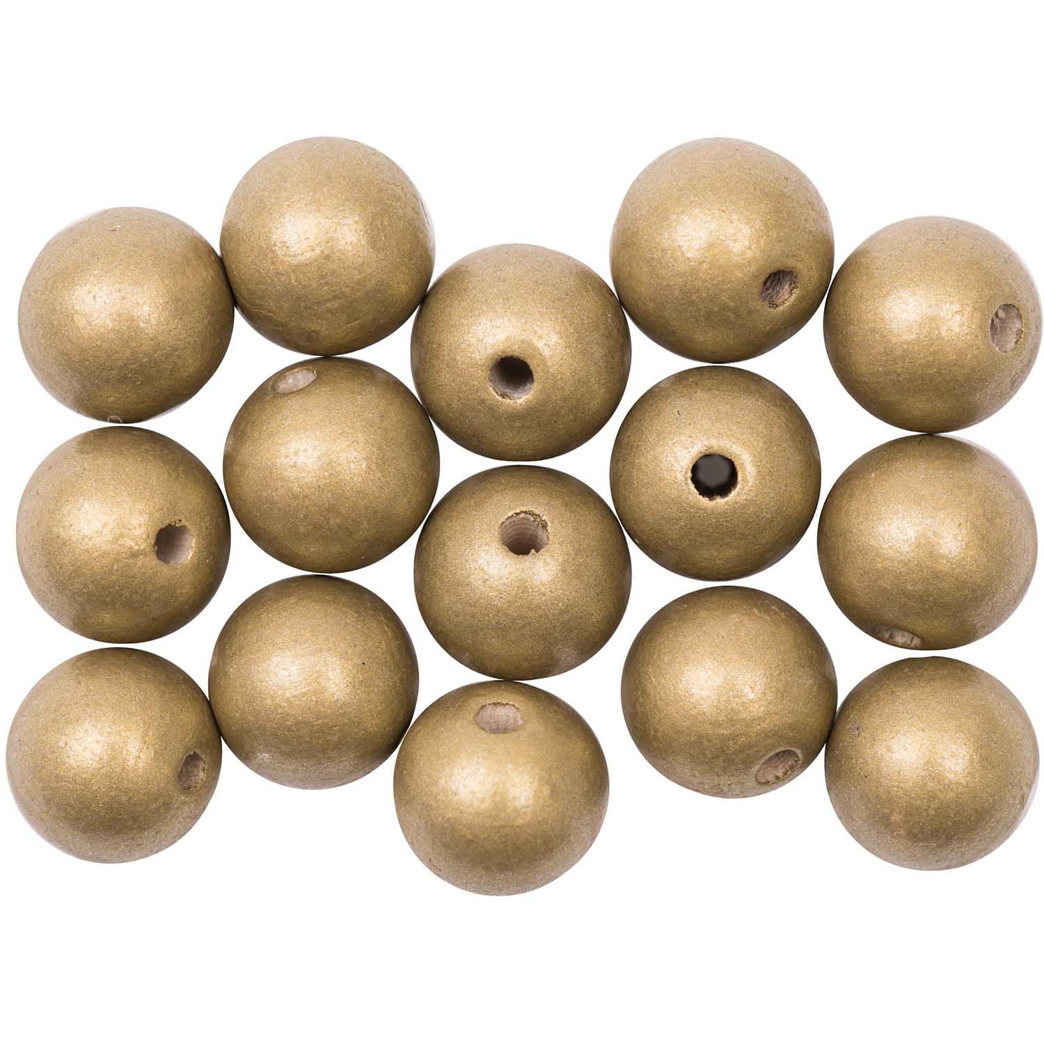 Rico Design Holzperlen, rund – Gold – Ø 12 mm – 15 Stk.
