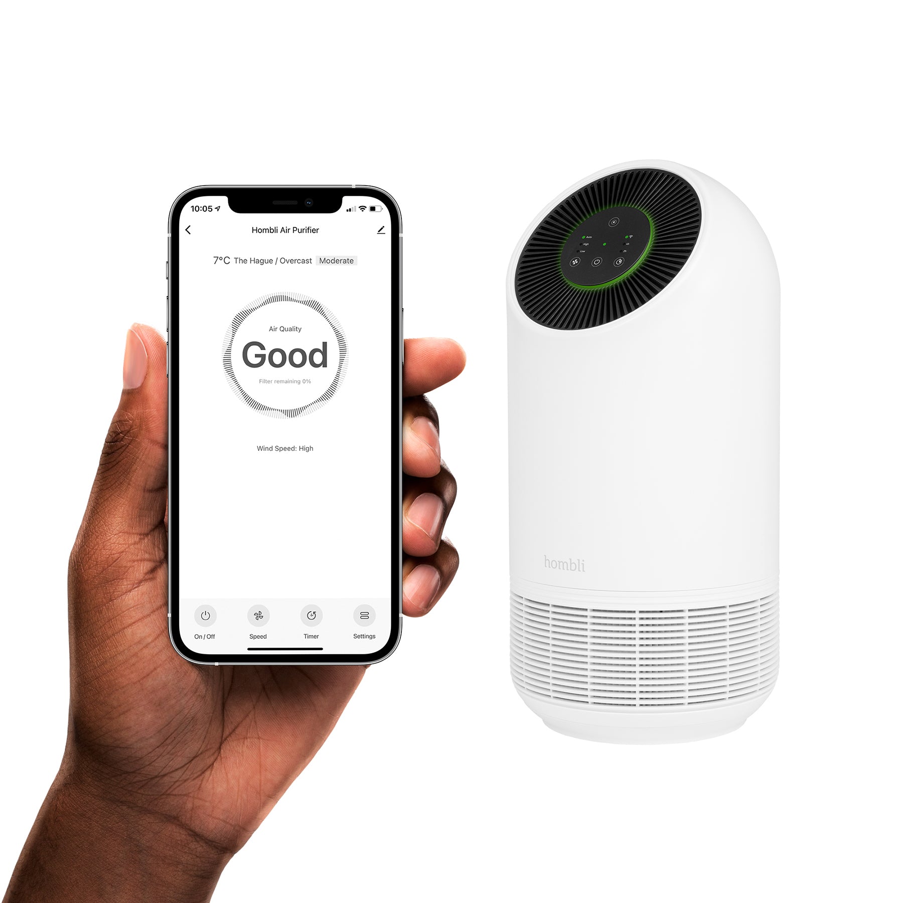 Hombli Smart Luftreiniger – CADR 90 m³/h, bis 25m², WLAN, App-Steuerung, 30 dB