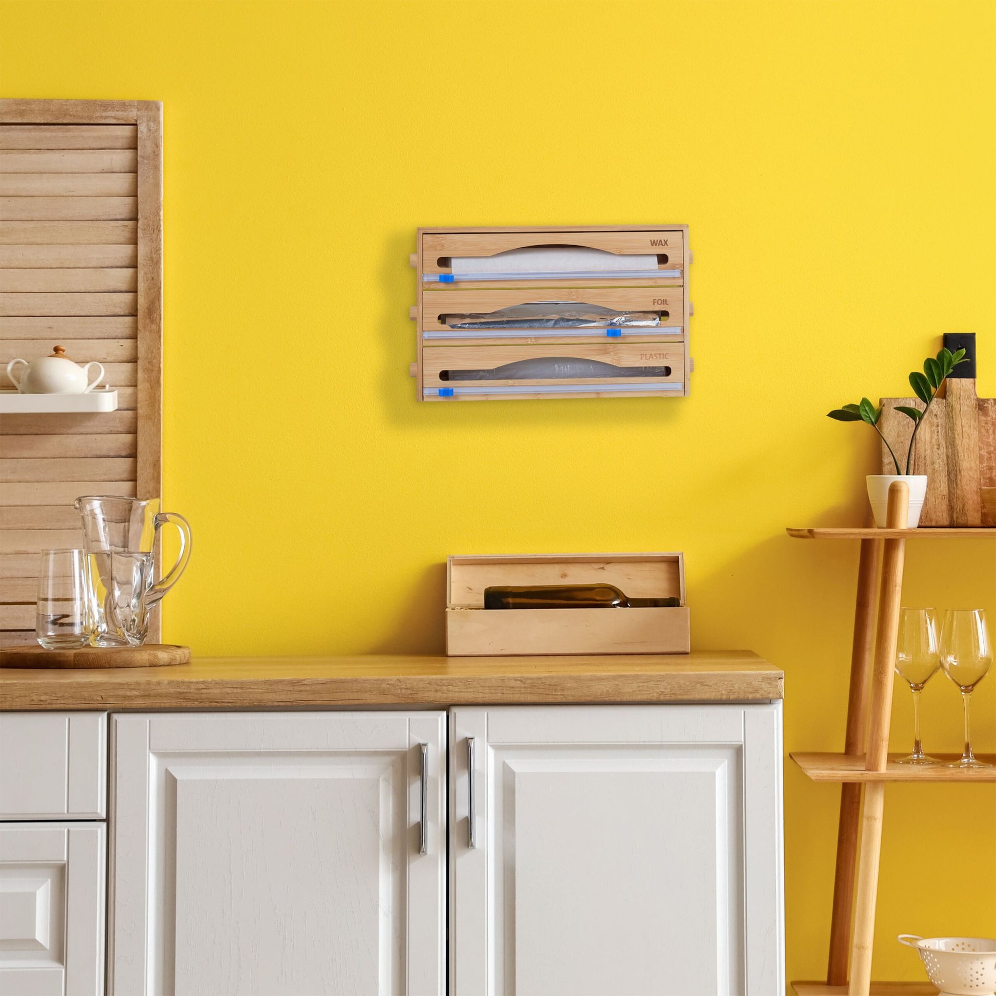 Relaxdays Küchenrollenhalter Bambus/Kunststoff, 39 × 9 × 23,5 cm, für die Wand, Holz